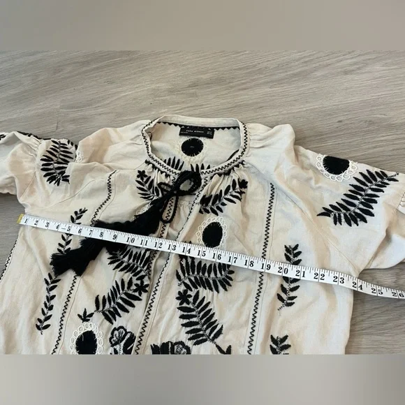 ZARA Linen/Cotton BOHO Embroidered open Front Blouse with tassels. M - Picture 11 of 13